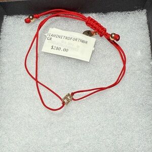 Initial R 14 k yellow gold and diamond red line bracelet